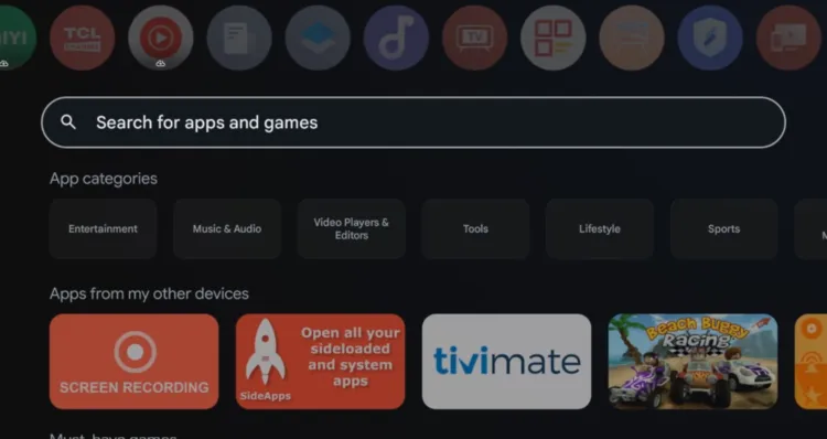 Select search in the Google TV Apps tab