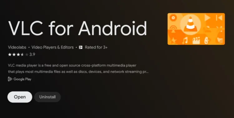 Click Open to launch VLC Media Player on Google TV