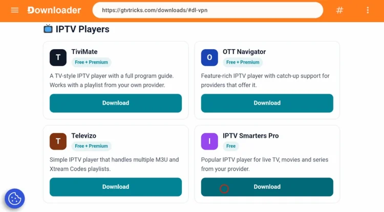 App list with the Download button under IPTV Smarters Pro
