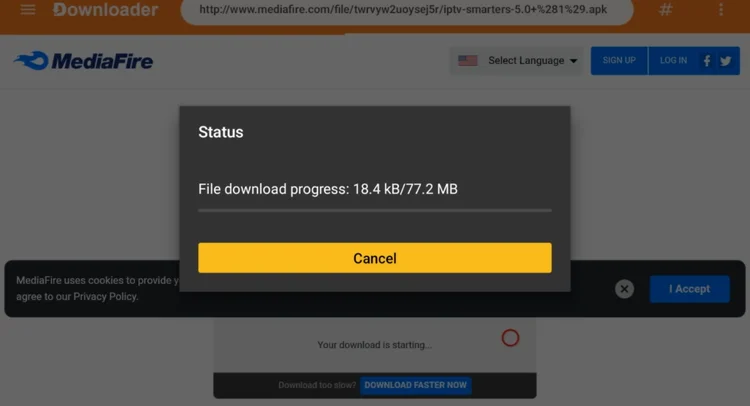 File download progress box in Downloader