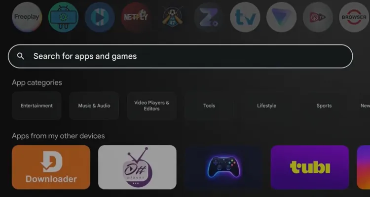 Search for apps option in the Google TV Apps section