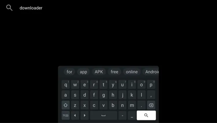 Typing Downloader in the Google TV app search