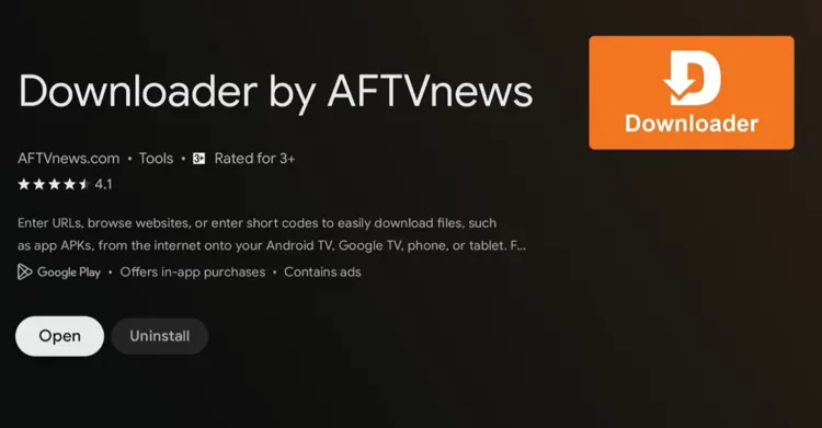 Open button after Downloader is installed