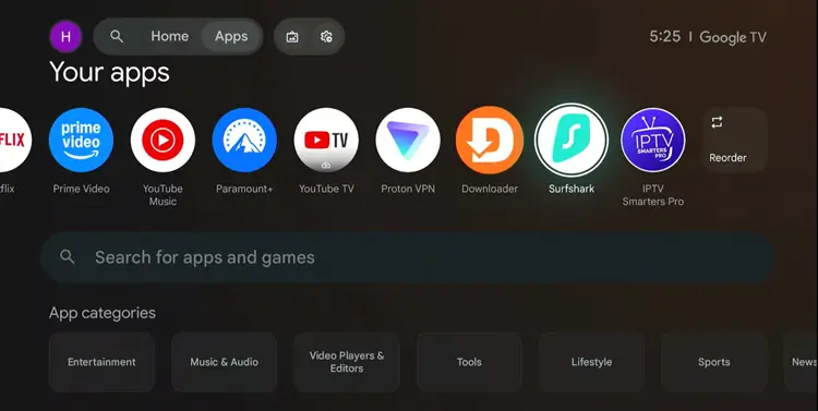Installed app on the Google TV home screen
