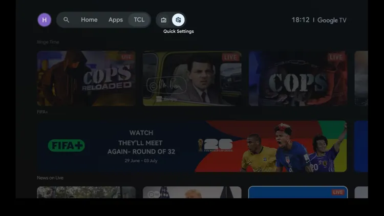 Open Quick Settings on the Google TV home screen