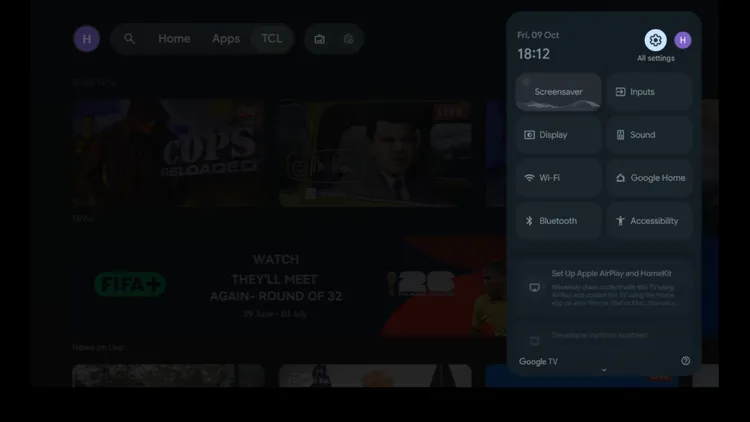 Open All settings from Google TV Quick Settings