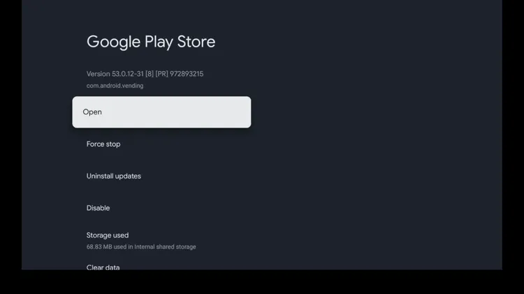 Click Open to launch Google Play Store on Google TV