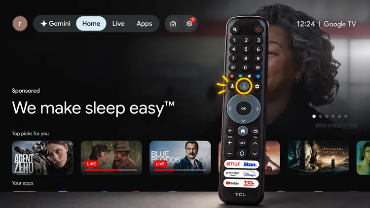 Press and hold the voice button on the Google TV remote