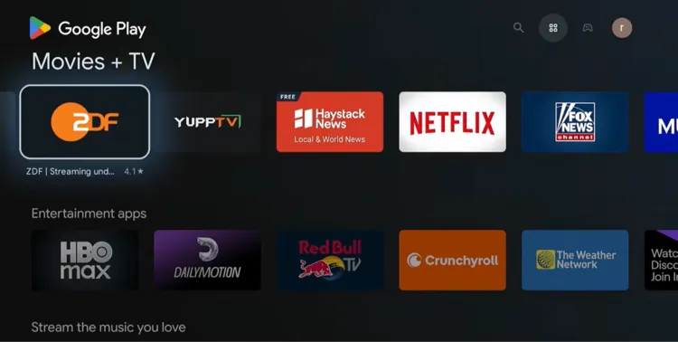 Google Play Store opened on Google TV using the voice command