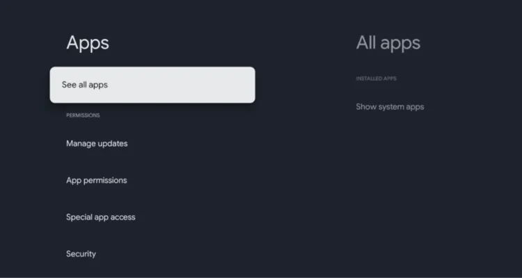 Select See all apps to find hidden apps on Google TV