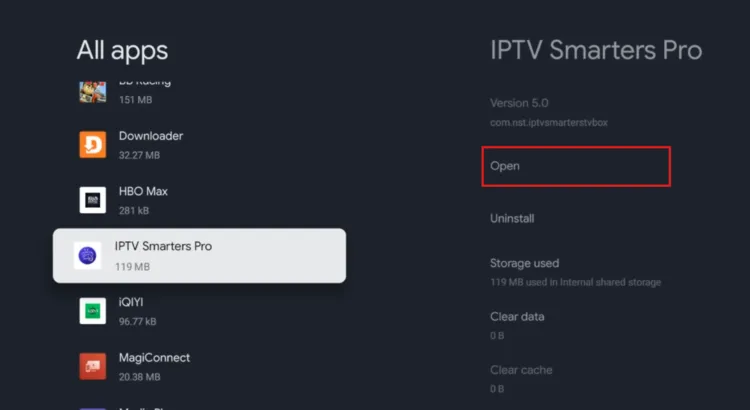 Find the hidden app in the Google TV app list and select Open