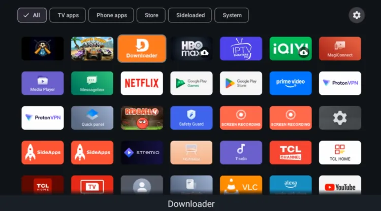 Sideload Launcher showing all installed apps on Google TV