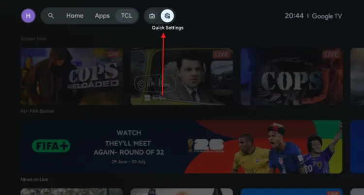 Open Quick Settings on the Google TV home screen