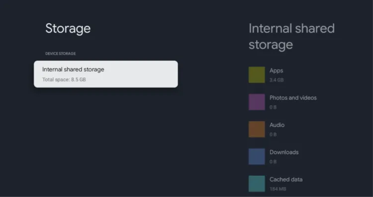 Select Internal shared storage on Google TV