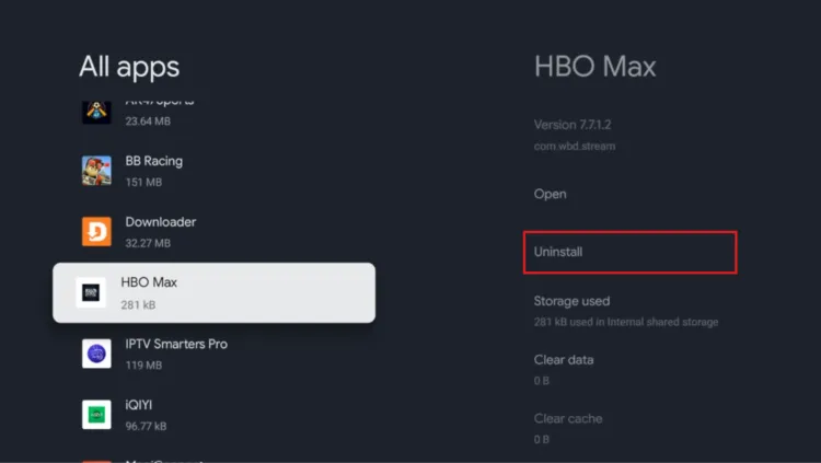 Uninstall unused apps on Google TV to free up storage