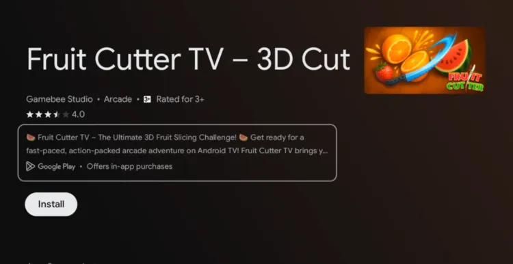 Click Install to download Beach Racing on Google TV