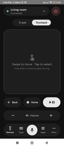Touchpad mode in Joz Remote for controlling Google TV by swiping on your phone