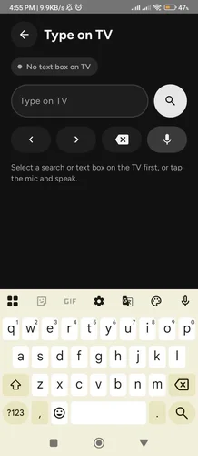 Type on TV screen in Joz Remote for entering text on Google TV with your phone keyboard